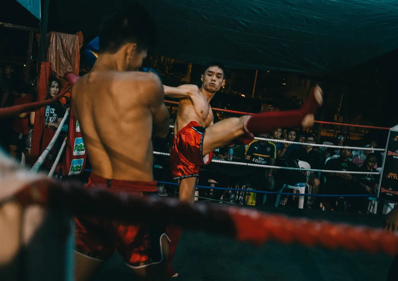 A spinning kick in the ring.
